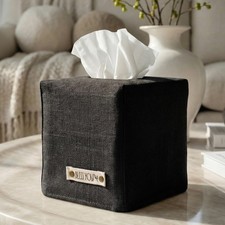 Tissue Box Cover Black Linen Holder for Square Tissue Boxes Home Decor Chic