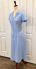 Talbots, Size 10P, 100% Irish Linen Midi Dress, Blue V-Neck, Side Zip Cap Sleeve