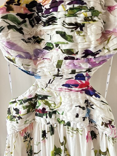 AJE-AU 14/US 10-INTROSPECT BOTANICAL FLORAL SIDE CUT OUT WHITE LINEN MIDI DRESS - Picture 16 of 18