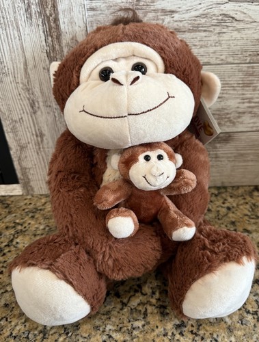 Hug Fun Affe & Baby Plüschtier 14 Zoll Stofftier hellbraun schlaff matschig - Bild 1 von 10