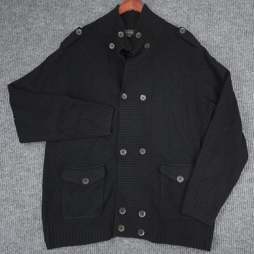 Tasso Elba Cardigan Lana di Agnello Uomo L Nero Militare Pescatore Bottone Metallo  - Foto 1 di 13