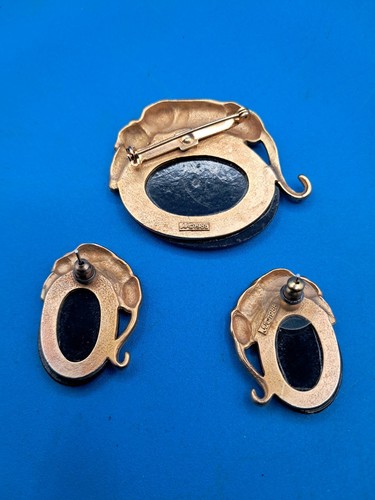 Vintage 1989 JJ Jonette Black And Gold Leopard Brooch Earring Set - Picture 2 of 4