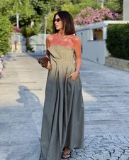 ZARA NWT $159 WOMAN PLEATED WRINKLED DRESS ZW COLLECTION LIGHT KHAKI 2488/331