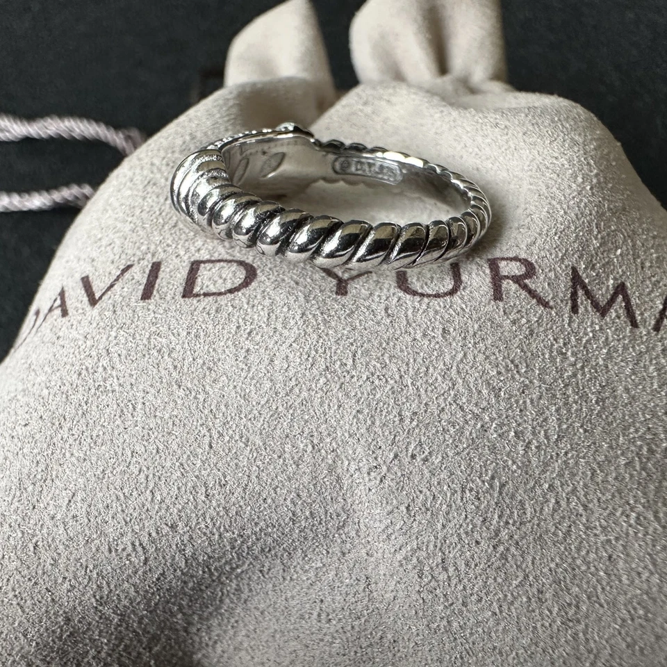 Anillo David Yurman Esculpido Banda Cable Plata de Ley 925 Pavé Diamantes Talla 6 Foto 3 de 4