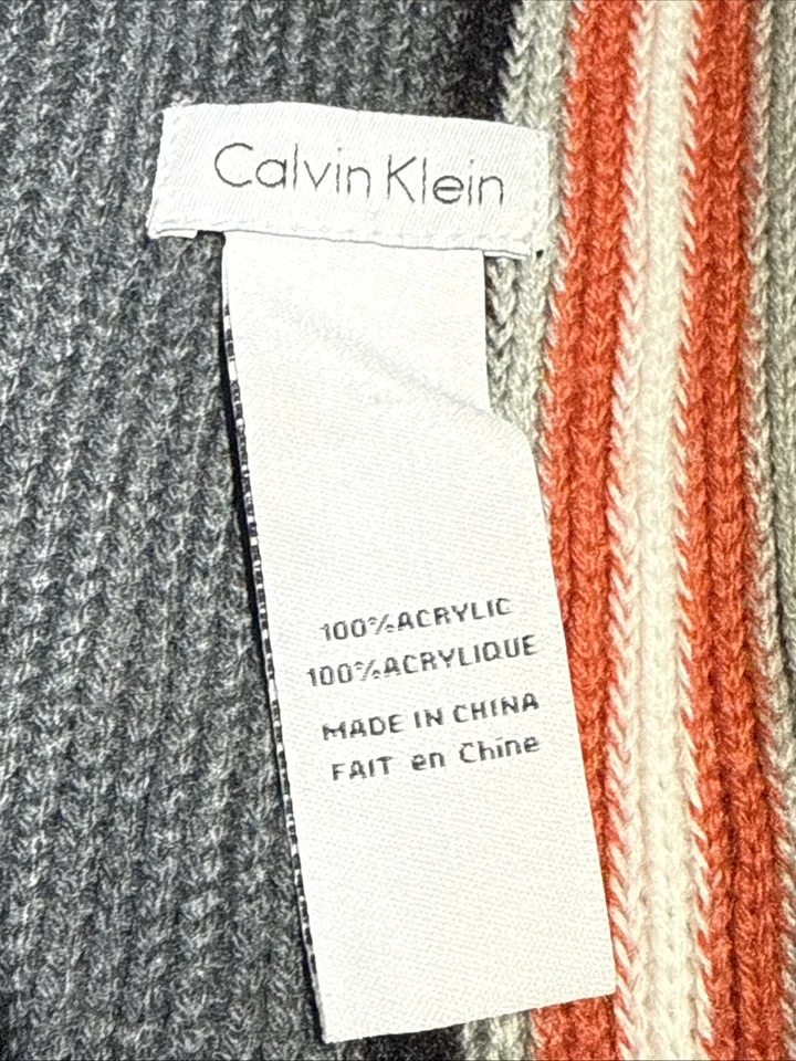 Bufanda Calvin Klein gris con rayas naranjas para hombre cálida de moda invierno suave Foto 4 de 4