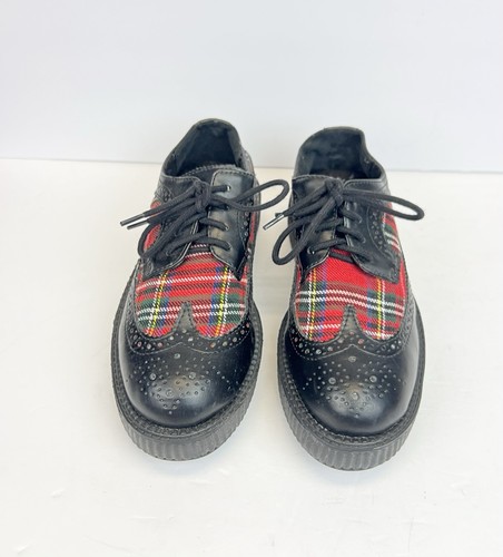 T.U.K Black Plaid Wingtip Viva Low Creeper Womens Size 7 - Picture 8 of 9
