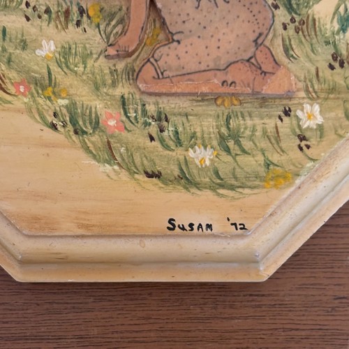 Vtg 1972 Holly Hobbie Style Painted Wood Wall Decor Set of 4 Plaques Signed - Picture 10 of 10