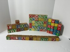 Lot 80 Antique/Vintage Wooden Alphabet Building Blocks Letters Annimals