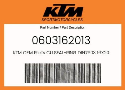 KTM Genuine Cu Seal-Ring Din7603 16X20X1,3 - 0603162013