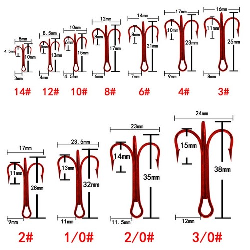 100PCS Black Strong High Carbon Steel Treble Hooks Fishing Triple Lures Hooks - Picture 8 of 17