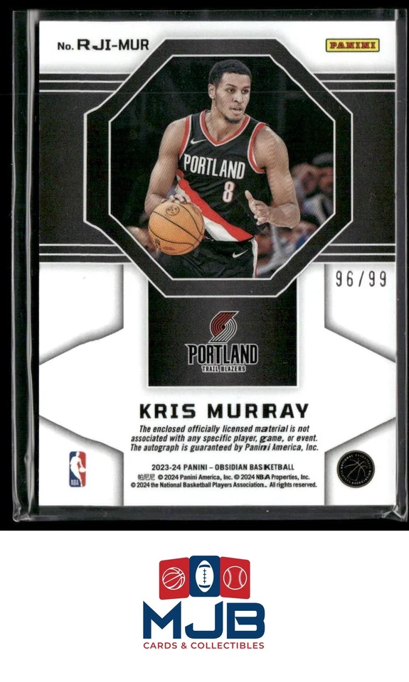 2023-24 Panini Obsidian Kris Murray Rookie Jersey Ink #96/99 Auto #RJI-MUR - Image 2 of 2