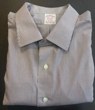 Brooks Brothers Dress Shirt Mens 18.5 - 36 Madison Fit Red Stripe Non-Iron Stret