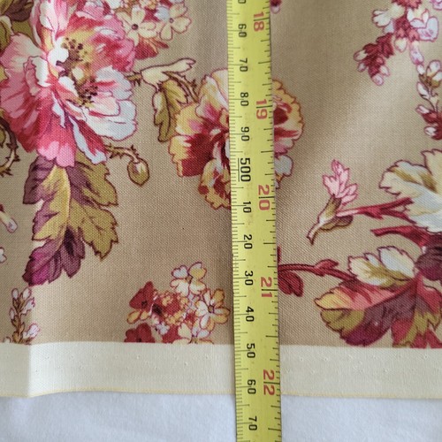 Faye Burgos Marcus Fabric 2 Pieces @ 60" Long x 44" Floral Roses Red Cream & Tan - Picture 10 of 11
