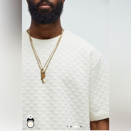 T-shirt nuova con scatola moda Nova Check Mate testurizzata bianco sporco panna street grande L - Foto 2 di 4