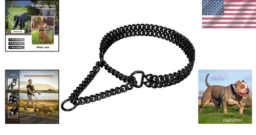 Heavy-Duty Black Dog Chain Collar - 316L Stainless Steel, 22-24'' Adjustable Fit - Picture 2 of 8