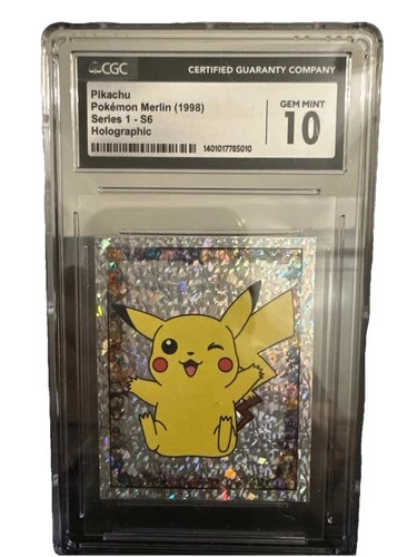CGC 10 GEM MINT Pikachu S6 Merlin Series 1 Holographic Sticker Pokémon TCG 1998
