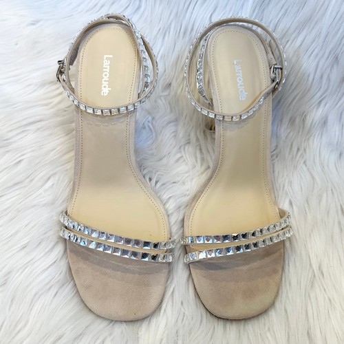 Larroude Lola Crystal Sandalen mit Absatz Wildleder Knöchelriemen, Größe 8,5, nude - Bild 6 von 12