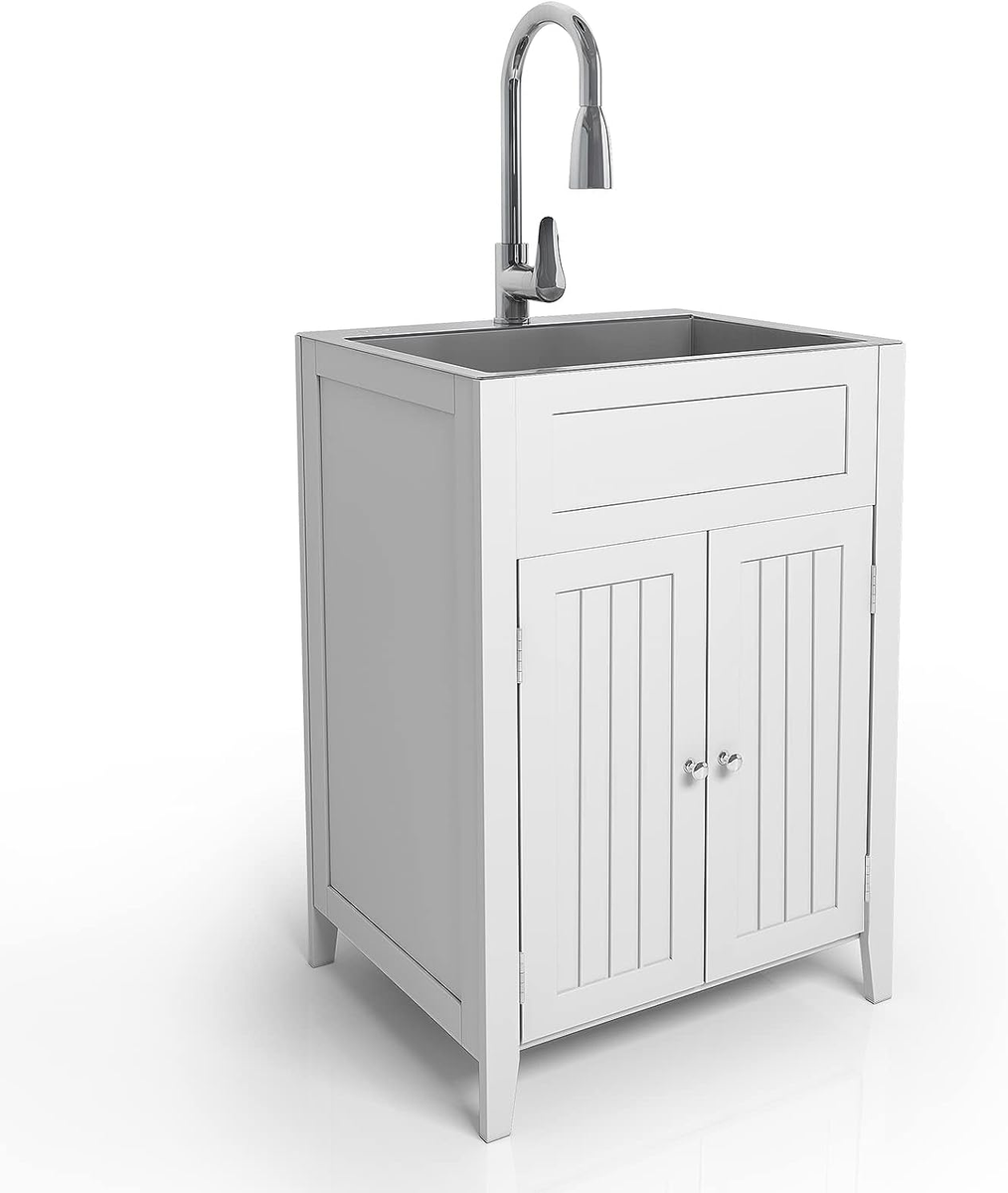 24-Inch Laundry Sink with Cabinet, Stainless Steel Sink with