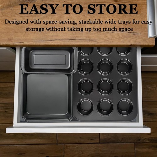 Baking Pans Set 5-Piece Nonstick Bakeware Set with Round/Square Cake Pan Muff... - Picture 3 of 7