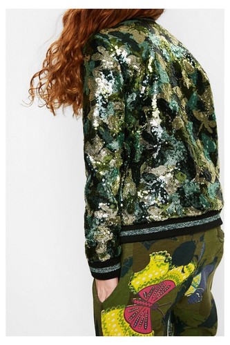 Desigual Jacket Children Madagascar Avocado Camouflage Sequined Nwt Size 13/14 - Picture 5 of 8