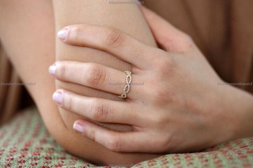 Infinity Art Deco Fine Anniversary Ring 14k Yellow Gold Natural Diamond - Picture 3 of 4