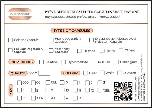 Pure Capsules® Taglia 0 Viola HPMC Capsule Vegane Trasparenti Tio2 Free Vcaps® plus - Foto 3 di 5