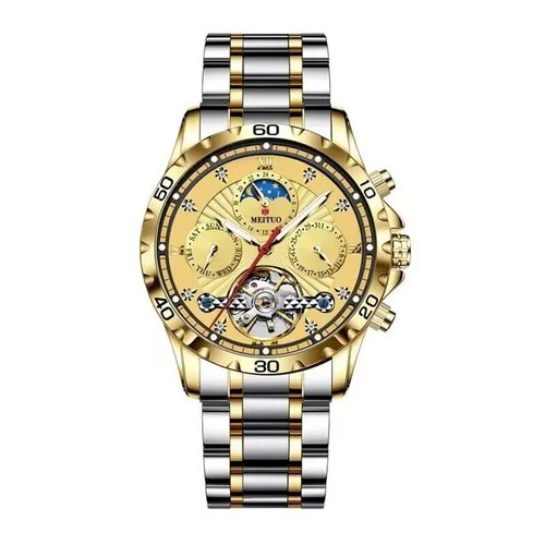 Luxury Automatic Watch Men Mechanical Gold Stainless Steel Bracelet Diamond Bracelet - Picture 16 of 18