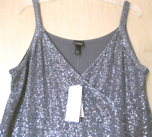 BNWT $438 EILEEN FISHER Silk Cotton Sequin Sparkle STEEL Gray Evening Dress L - Picture 7 of 10
