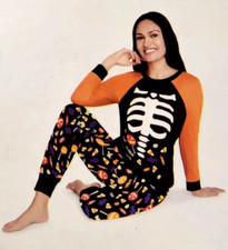 Celebrate Halloween Pajama Set Women's Medium 8-10 Skeleton Glow in the Dark