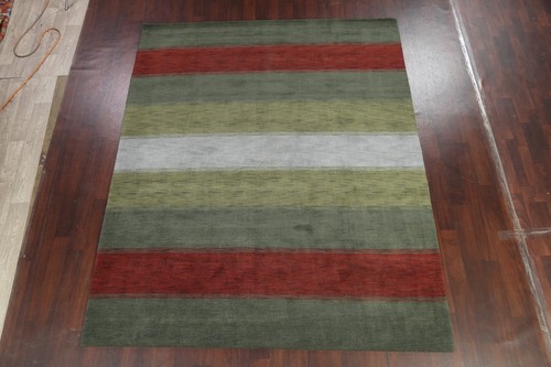 Exquisite Living Room Centerpiece Green Handmade Striped Gabbeh Rug 8x10 ft - Picture 3 of 18