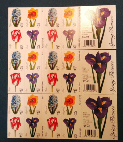 37¢ US Postage Stamps Spring Flowers Three books x 20 = 60 total Scott #3903b - Picture 1 of 2
