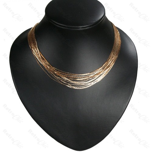 SLINKY multi strand snake chain 16"NECKLACE liquid metal GOLD TONE layers chains - Picture 3 of 3