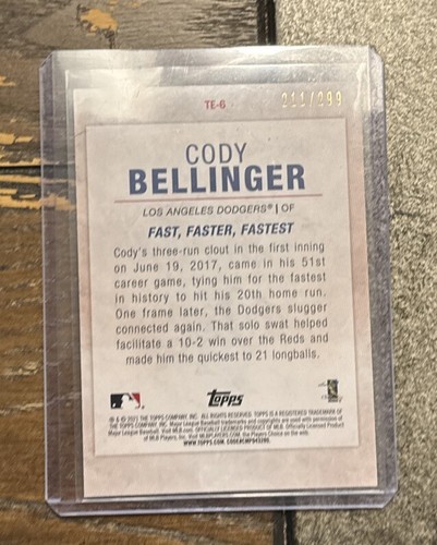 2021 Topps Fast Faster Fastest Him /299 CODY BELLINGER TE-6 - Picture 2 of 2