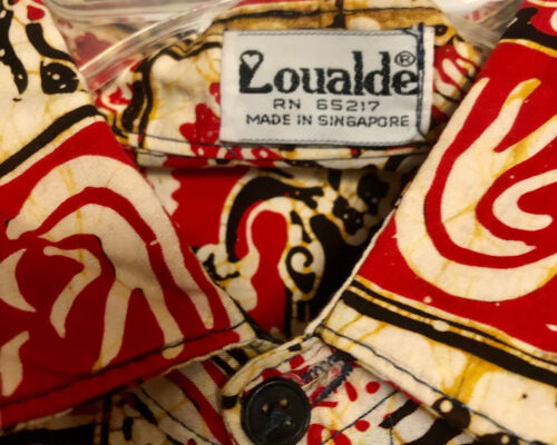 Loualde Singapore Red Black Beige Batik Men's Button Down Shirt sz M - Picture 3 of 4