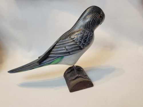 Lebensgroßer handgeschnitzter Holzsittich Vogel handbemalt realistische Figur Wellensittich - Bild 3 von 11