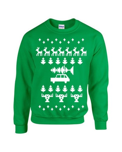 Maglione Brutto Natale Design Auto con Albero sul Tetto Unisex Crew Felpa B116 - Foto 1 di 9