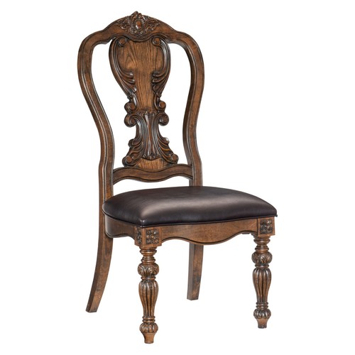 9 PC DARK OAK 108" ORNATE FORMAL DINING TABLE 8 FAUX LEATHER CHAIR FURNITURE SET - Picture 16 of 22