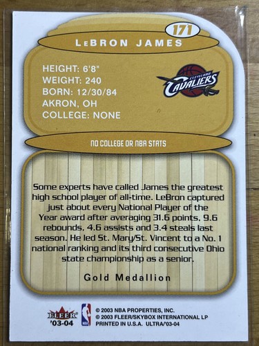 2003 04 Fleer Ultra Lebron James 171 Rookie Karte RC Goldmedaillon Lucky 13 - Bild 6 von 6