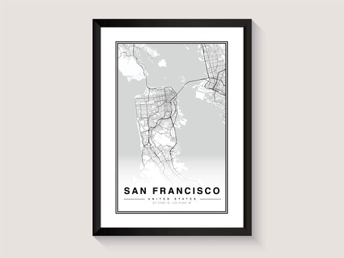 San Francisco City Map Print Wall Art Home decor Poster Decor A5 A4 A3 - Picture 3 of 4