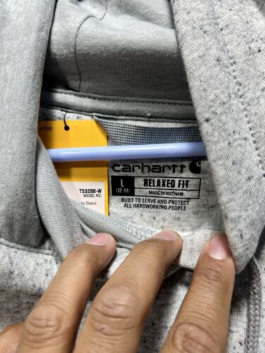 Felpa Carhartt donna L grigia con cappuccio peso medio logo grafico vestibilità rilassata nuova con etichetta - Foto 5 di 10