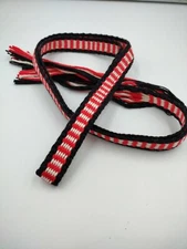 Item 2201:  Powder Horn Strap belt cotton 42" x 3/4" Bar pattern red, whi, black