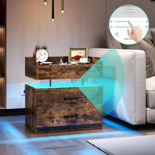 RGB LED Nightstand Floatiing Night Stand Side End Table with Charging Station - Picture 4 of 15