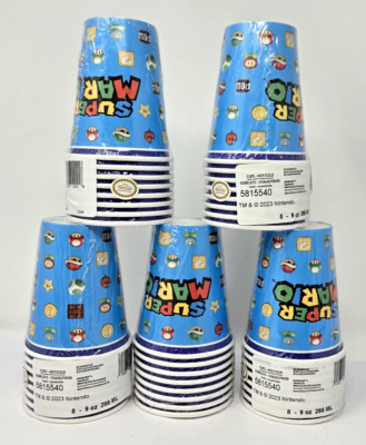 Super Mario Nintendo Kid Paper Party Cups ~Hot or Cold 9 oz  8x5 packs=40  *NEW