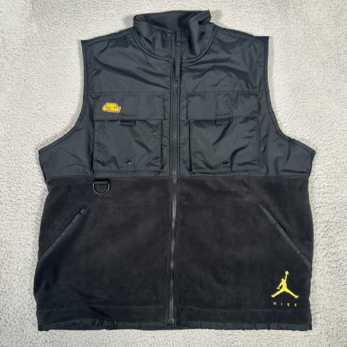 Nike Air Jordan Vest Mens Large Black Fleece Full Zip Jumpman Logo Loose Fit - Picture 1 of 10