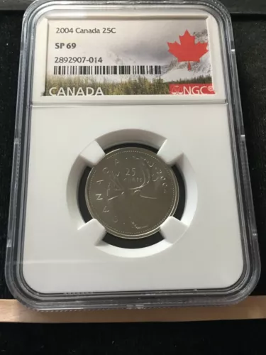 2004P  NGC  Graded Canadian,  ¢25 Twenty-five Cent, **SP-69**  Box#1
