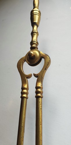 Antique Victorian Brass Fireplace Tongs Ornate Claw Pincers 19th Century England - Picture 8 of 16