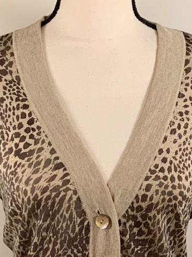 Talbots Petites Vintage Seide Kaschmir Leopardenmuster Knopfleiste Strickjacke Größe PS - Bild 3 von 12