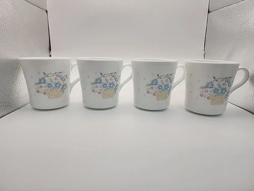 Corning Ware Corelle Country Cornflower Coffee Cups Set of 4 Pink Blue Flowers