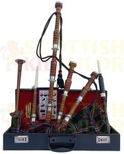 Highland Rosewood Bagpipe For Sale Natural Finish With Scottish National Tartan