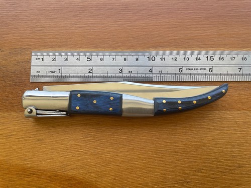 Cuchillo Plegable Navaja Española Estilo Árabe 5.11" Básculas Madera Azul con Trinquete - Imagen 9 de 9